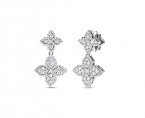 18k Diamond Princess Flower Dangle Earrings